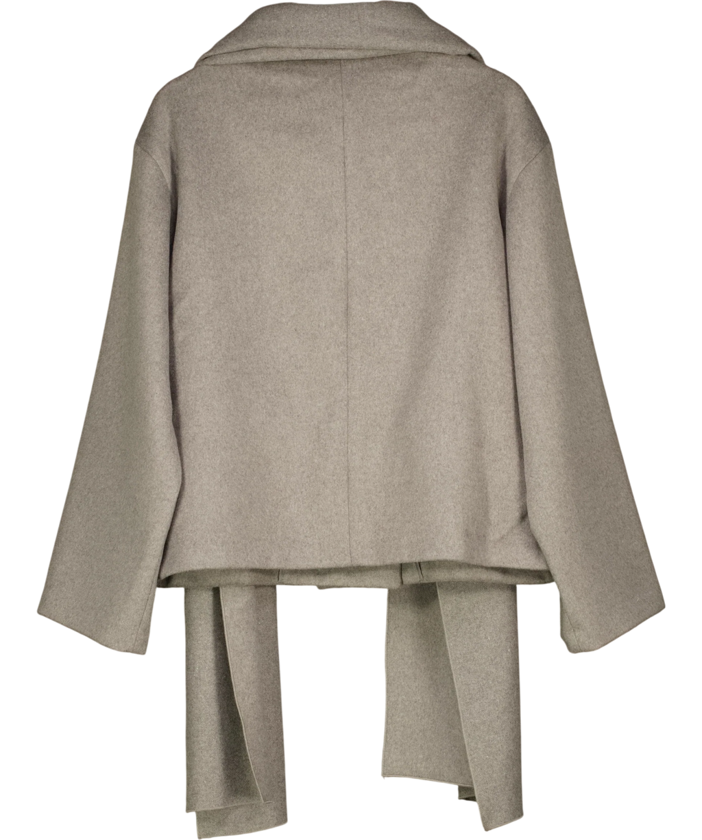 NA-KD Double Breasted Wool Blend Short Jacket With Scarf Grey 36 UK 8