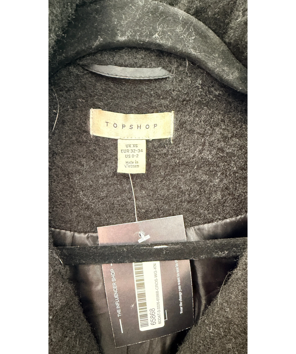TOPSHOP Black Brushed Longline Overcoat UK XS
