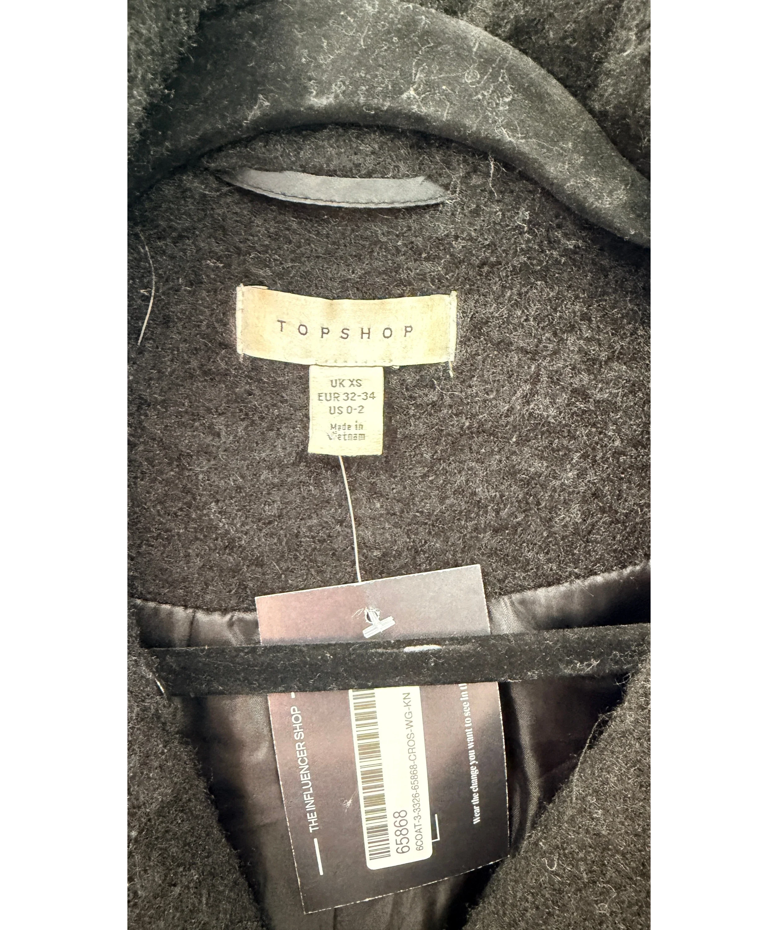 TOPSHOP Black Brushed Longline Overcoat UK XS