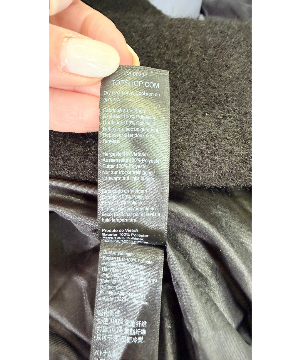 TOPSHOP Black Brushed Longline Overcoat UK XS