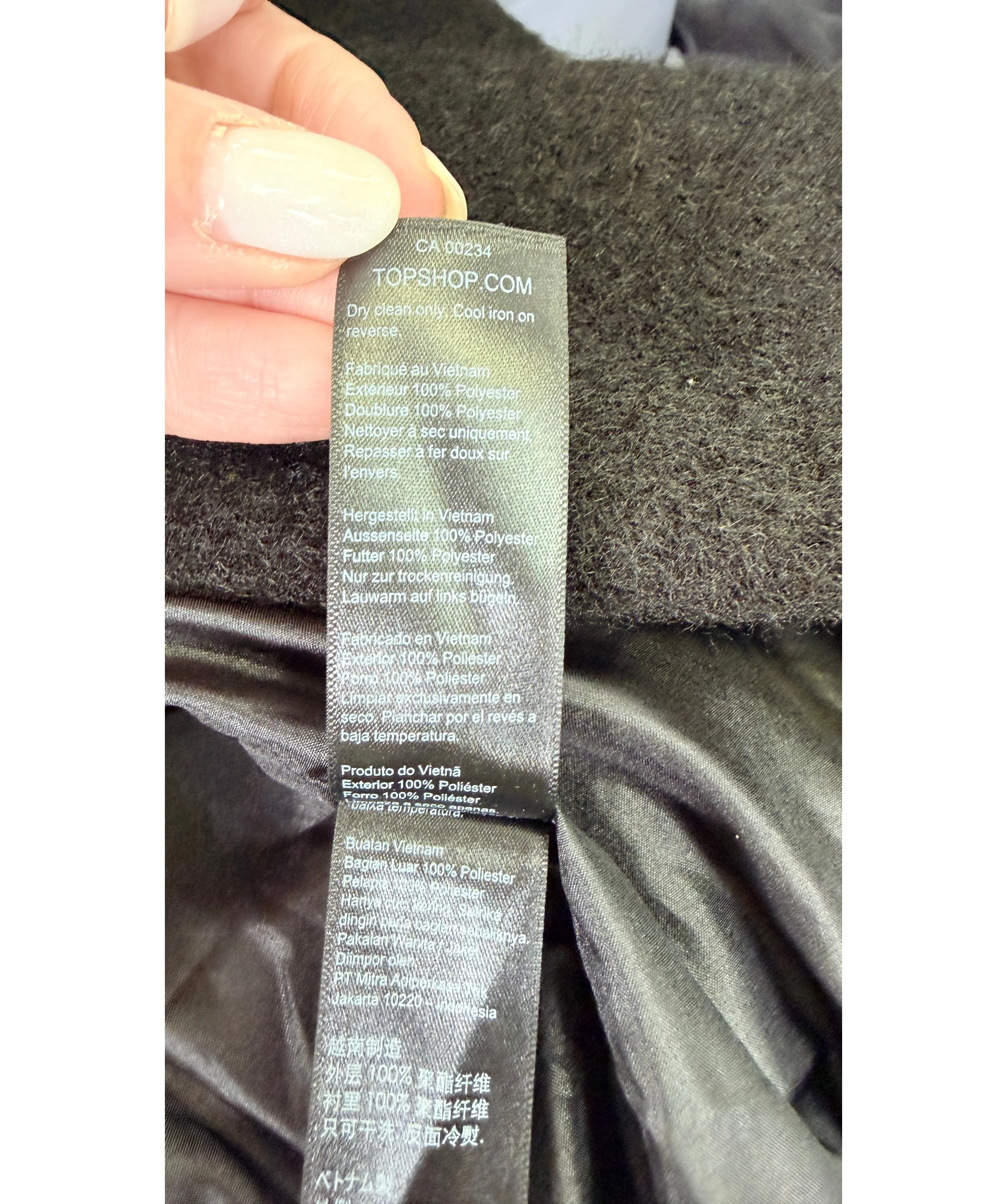 TOPSHOP Black Brushed Longline Overcoat UK XS