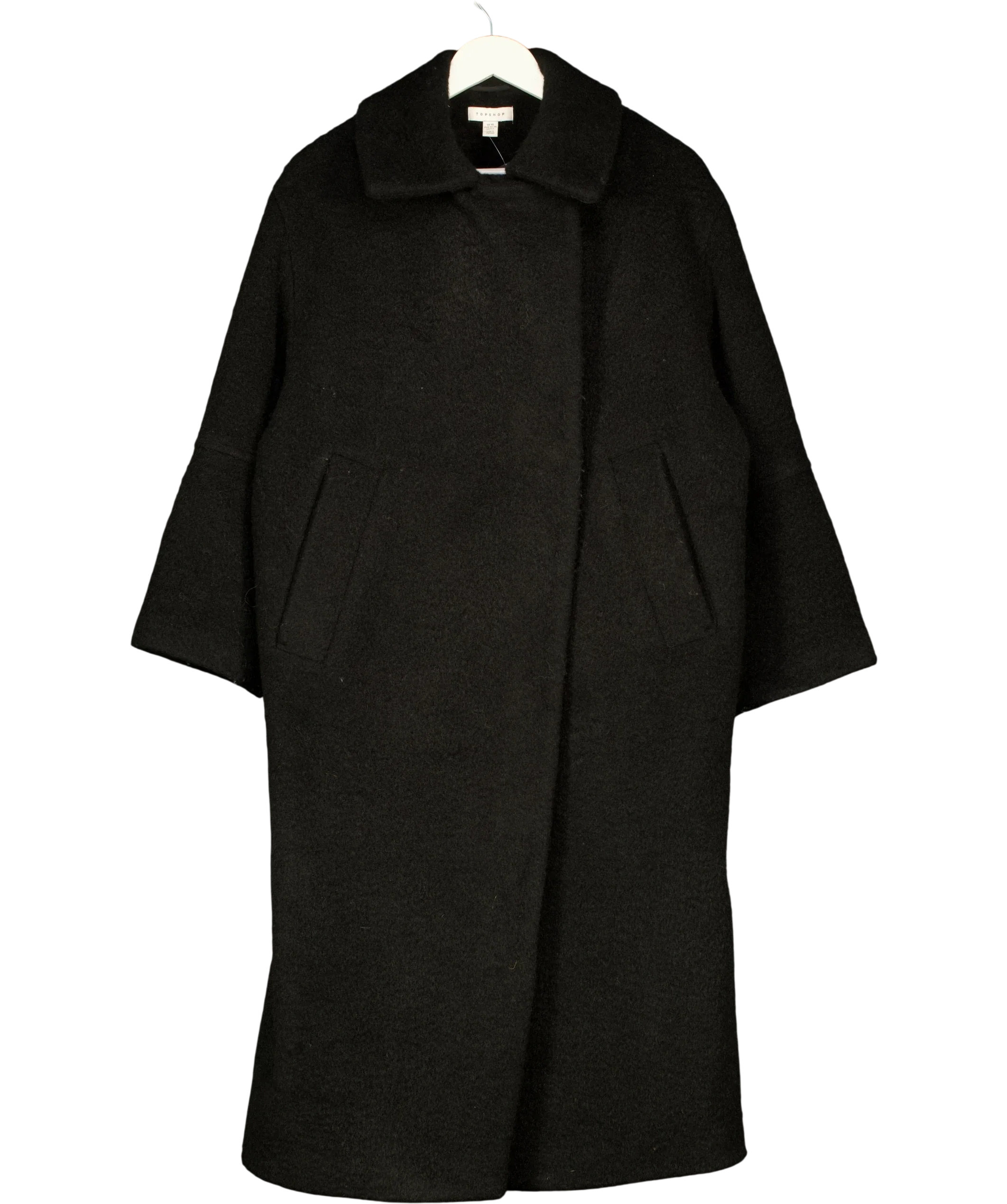 TOPSHOP Black Brushed Longline Overcoat UK XS