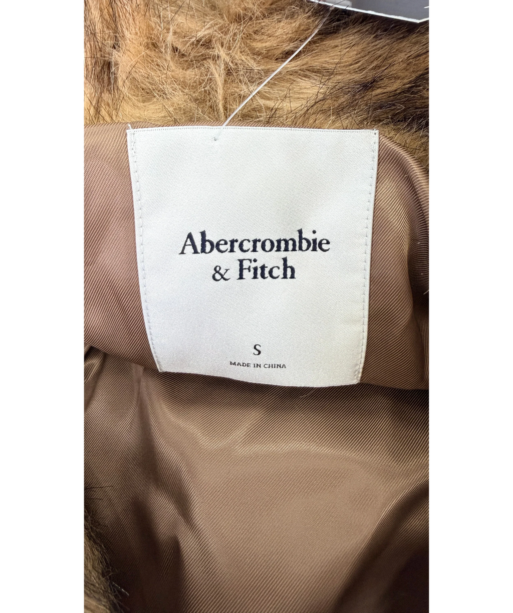 ABERCROMBIE & FITCH Brown Brown Faux Fur Long Coat, size UK S — detail
