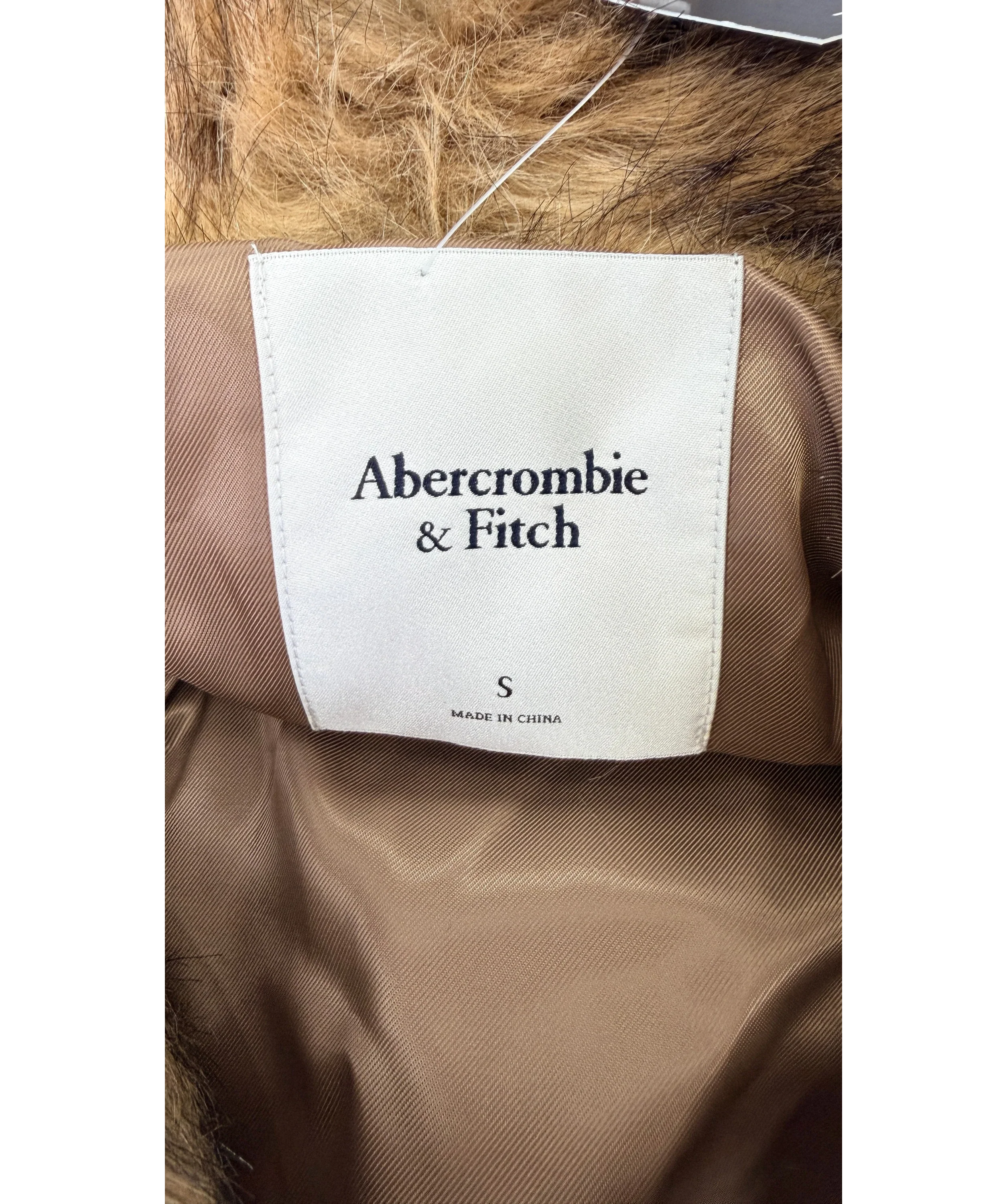 ABERCROMBIE & FITCH Brown Brown Faux Fur Long Coat, size UK S — detail