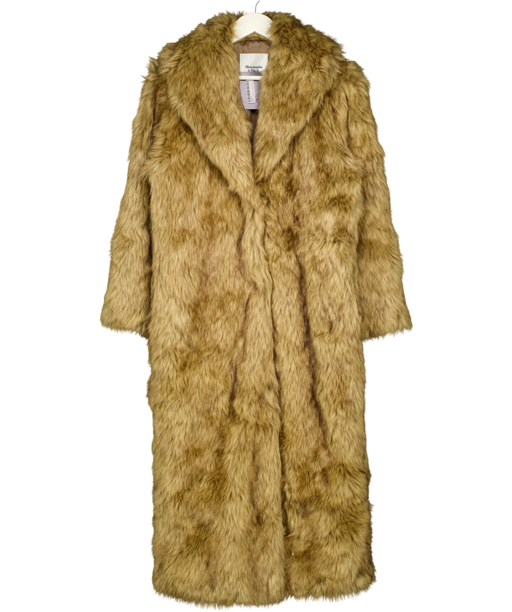 ABERCROMBIE & FITCH Brown Brown Faux Fur Long Coat, size UK S — front