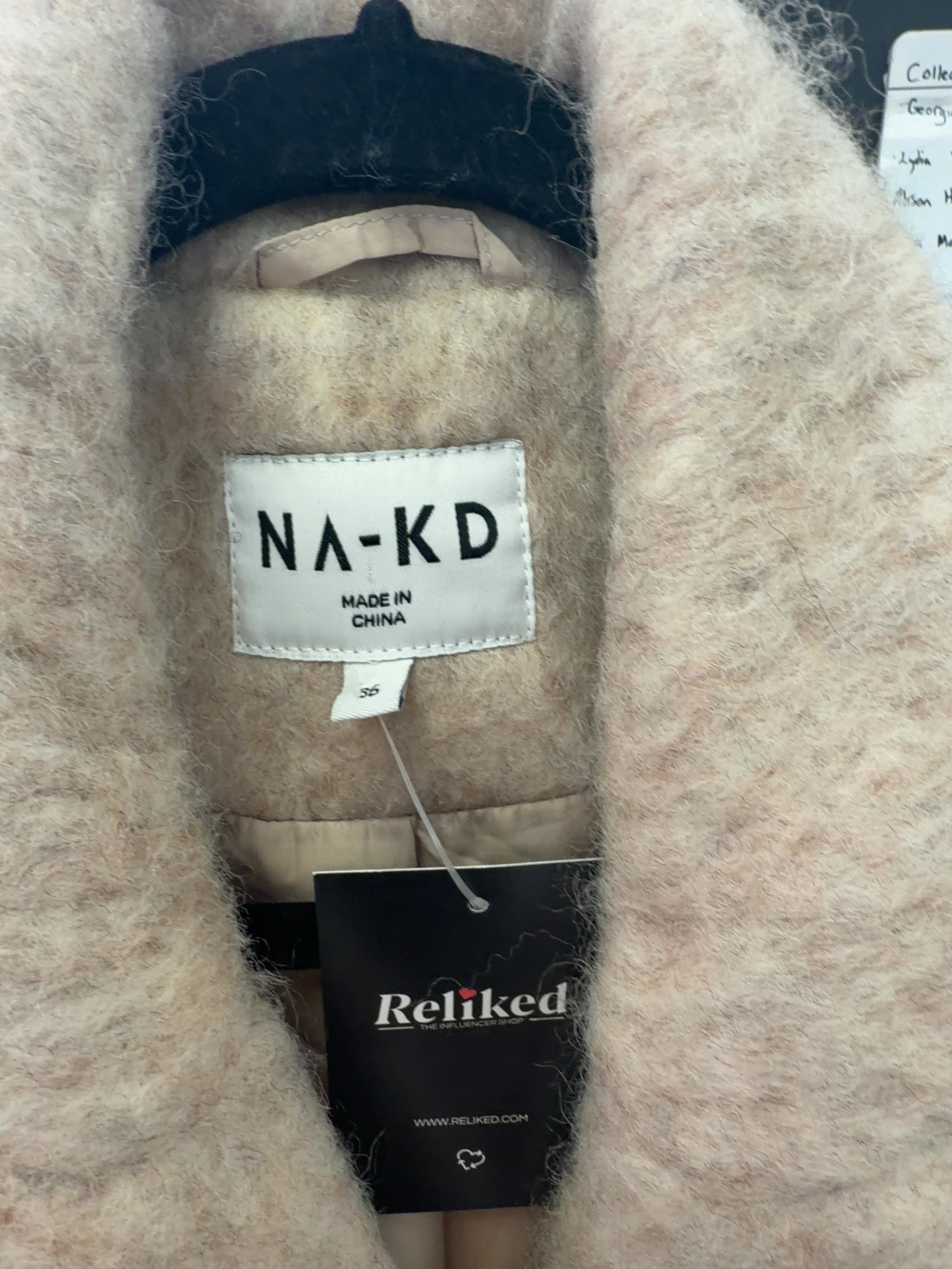 NA-KD Double Breasted Wool Blend Coat Beige 36 UK 8