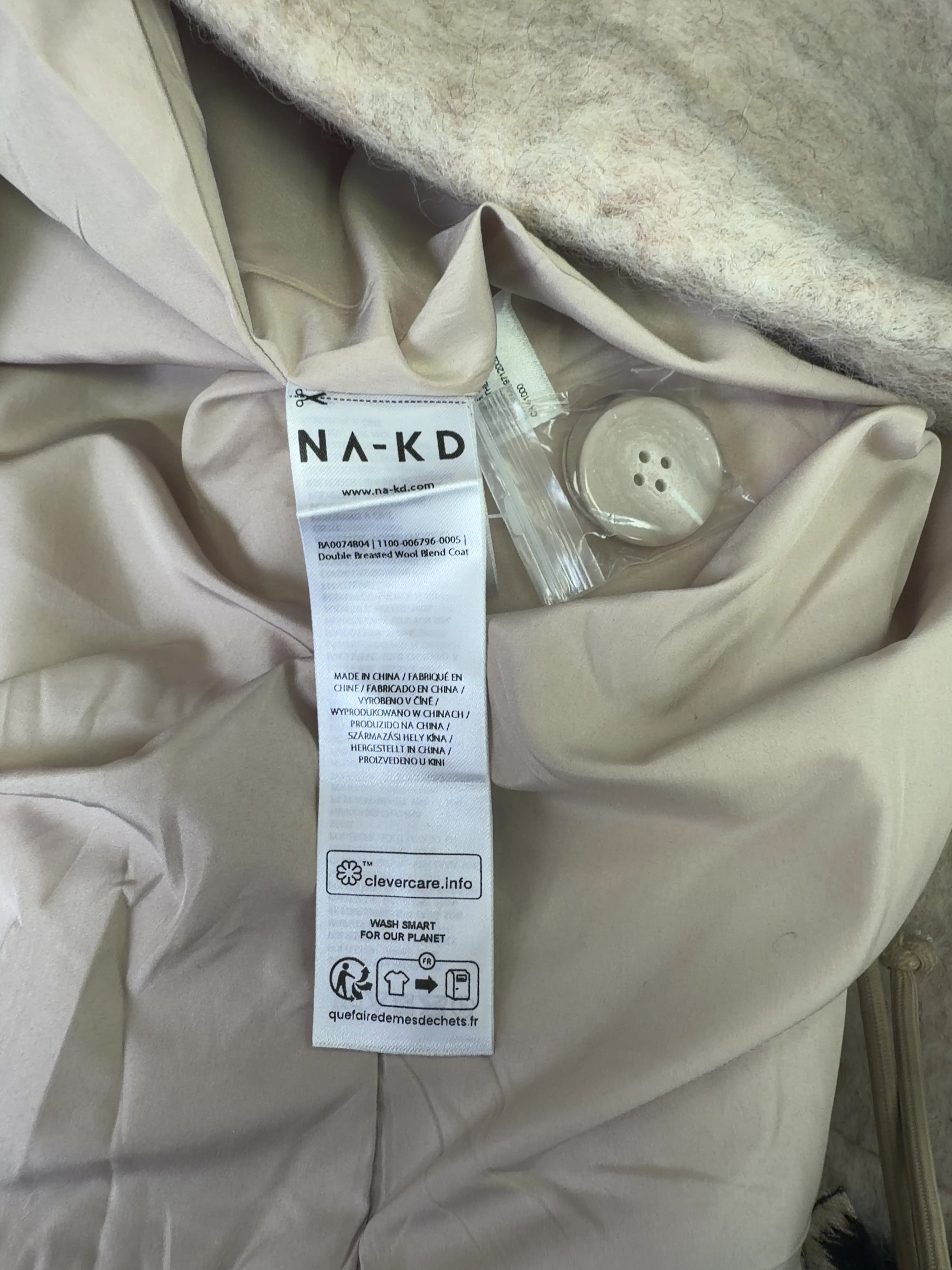 NA-KD Double Breasted Wool Blend Coat Beige 36 UK 8