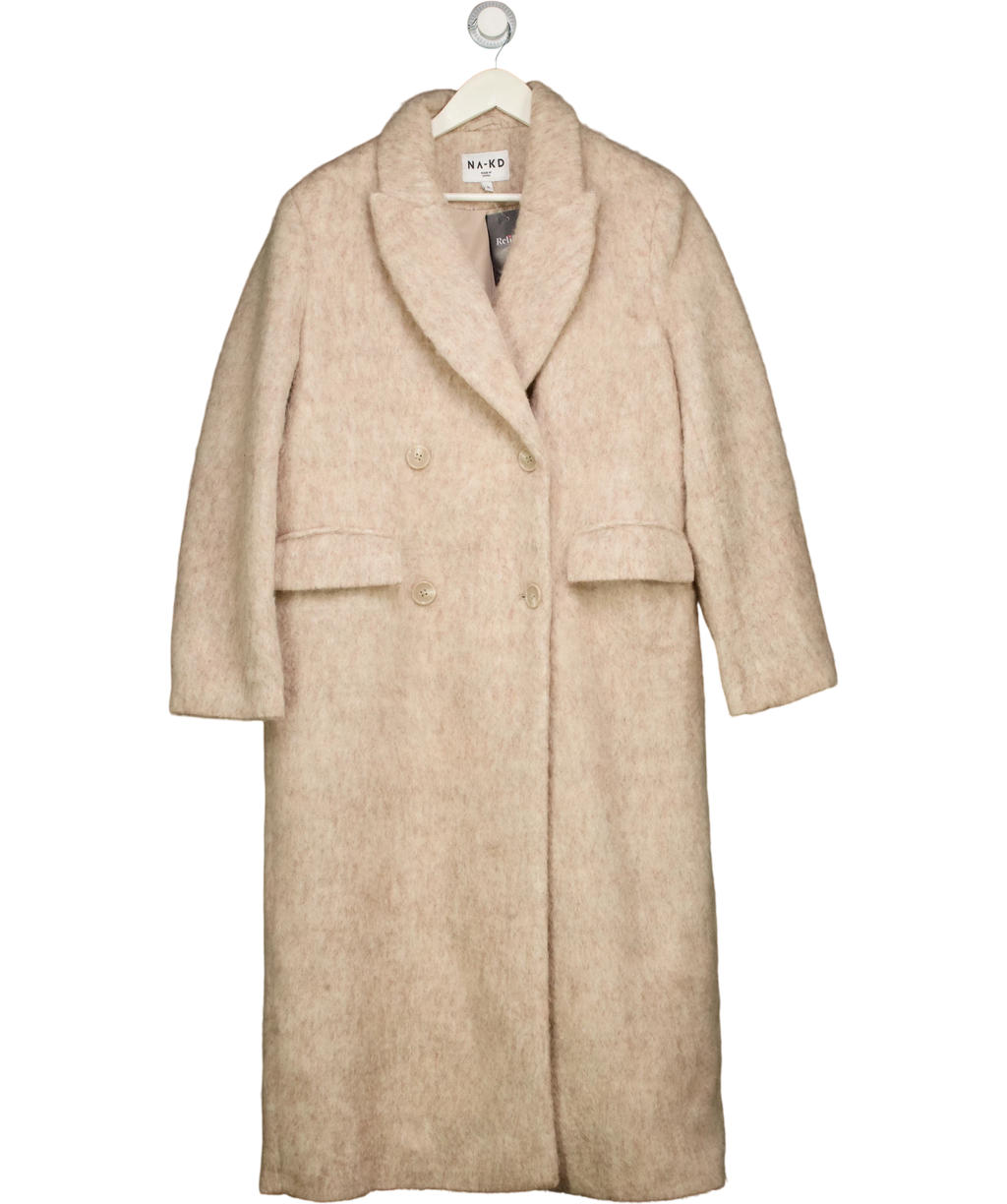 NA-KD Double Breasted Wool Blend Coat Beige 36 UK 8