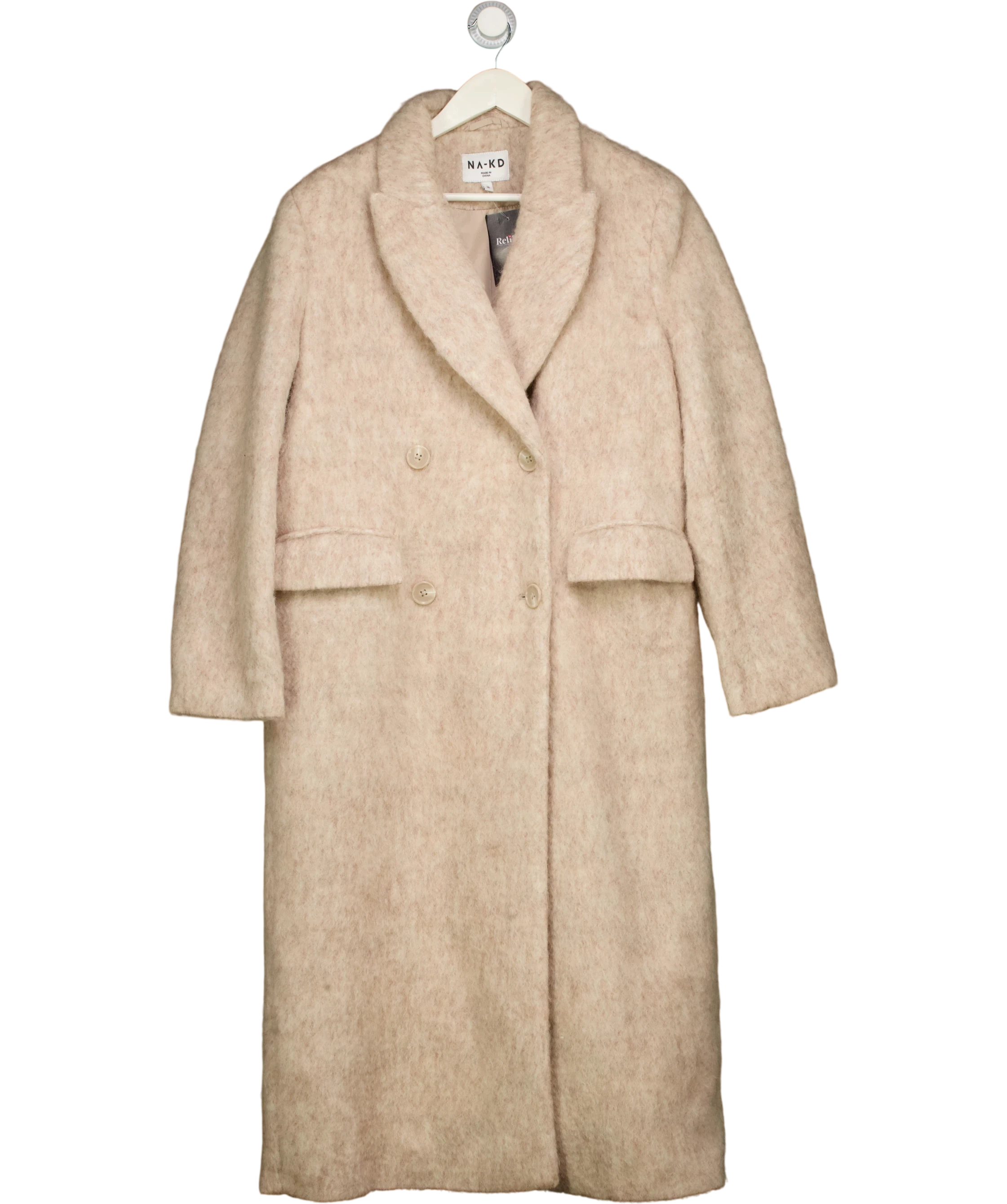 NA-KD Double Breasted Wool Blend Coat Beige 36 UK 8