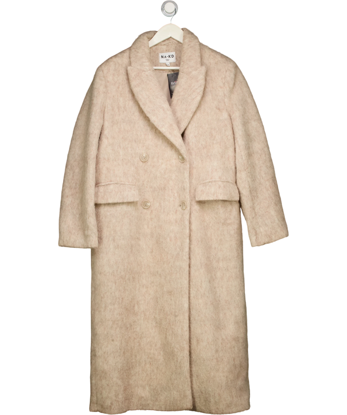 NA-KD Double Breasted Wool Blend Coat Beige 36 UK 8