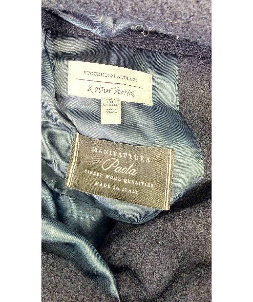 & OTHER STORIES Voluminous Belted Wool Coat Navy Blue UK S