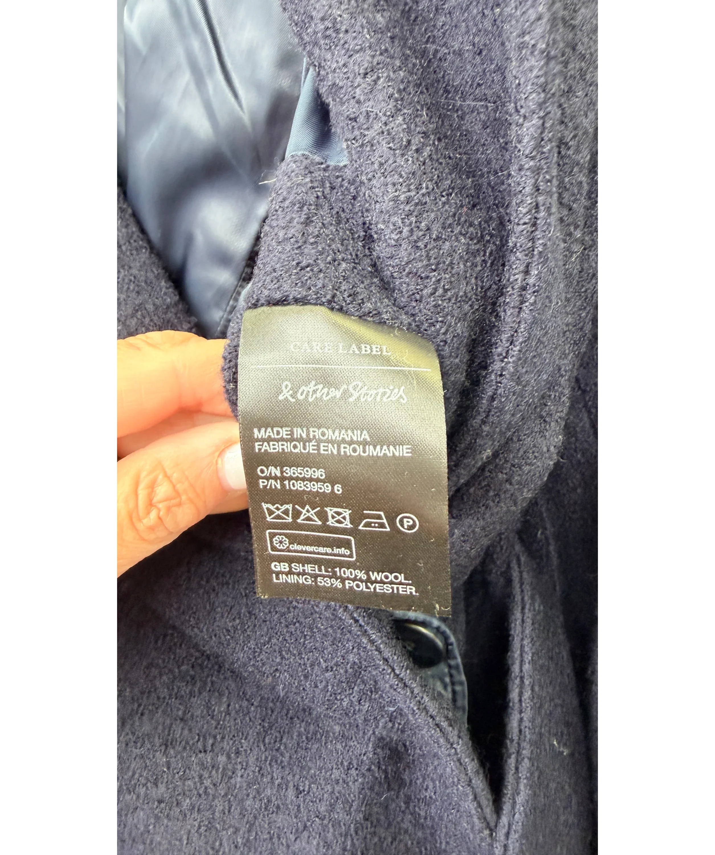 & OTHER STORIES Voluminous Belted Wool Coat Navy Blue UK S