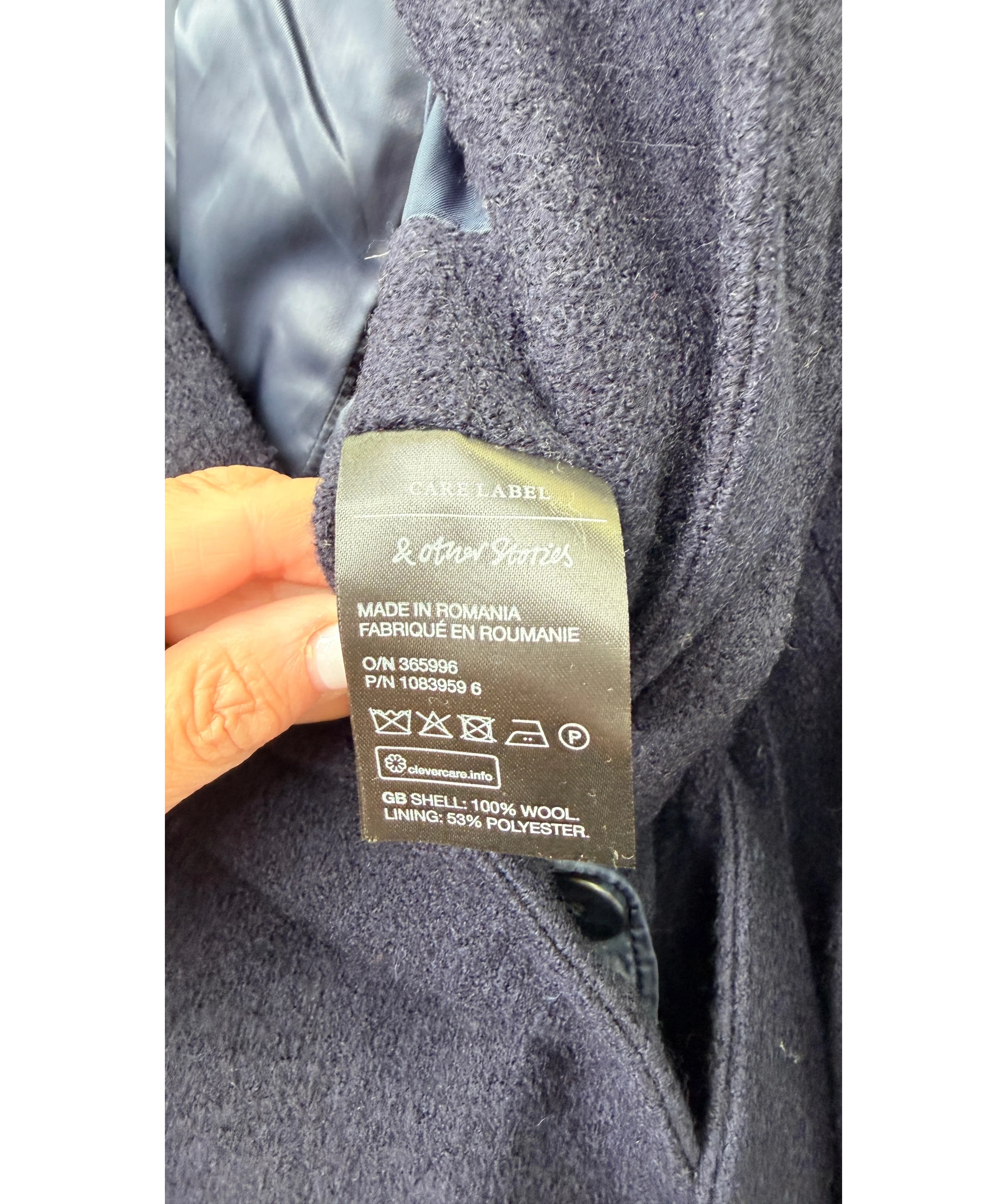 & OTHER STORIES Voluminous Belted Wool Coat Navy Blue UK S