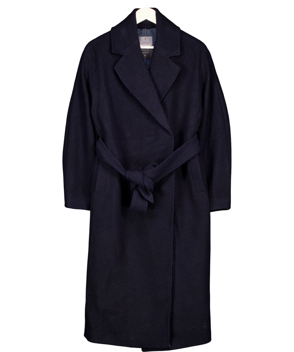 & OTHER STORIES Voluminous Belted Wool Coat Navy Blue UK S