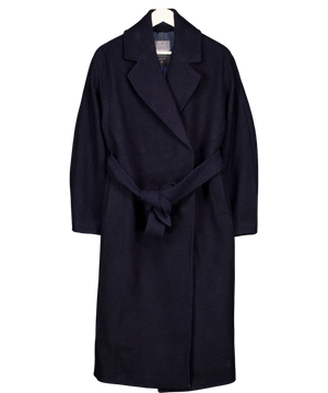 & OTHER STORIES Voluminous Belted Wool Coat Navy Blue UK S