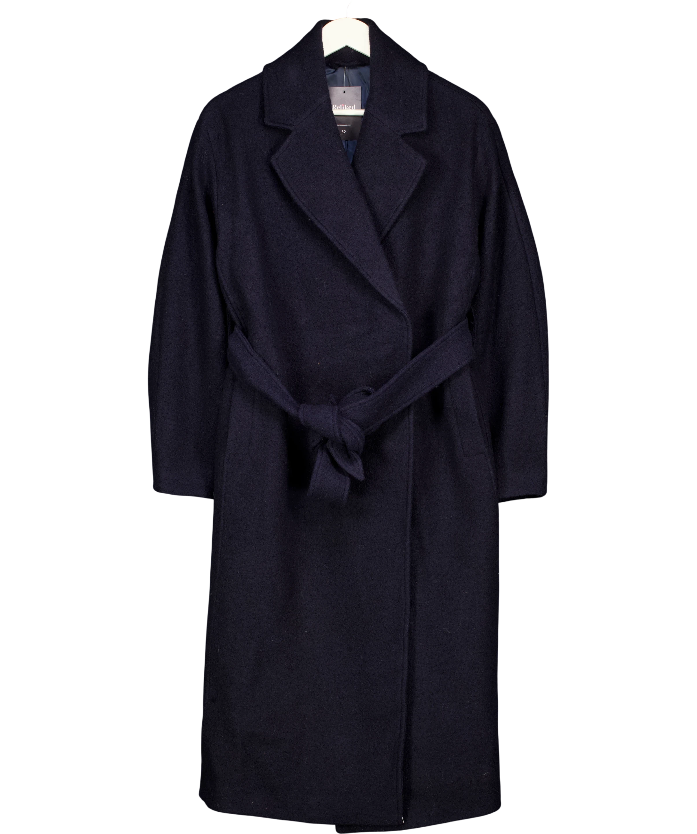 & OTHER STORIES Voluminous Belted Wool Coat Navy Blue UK S