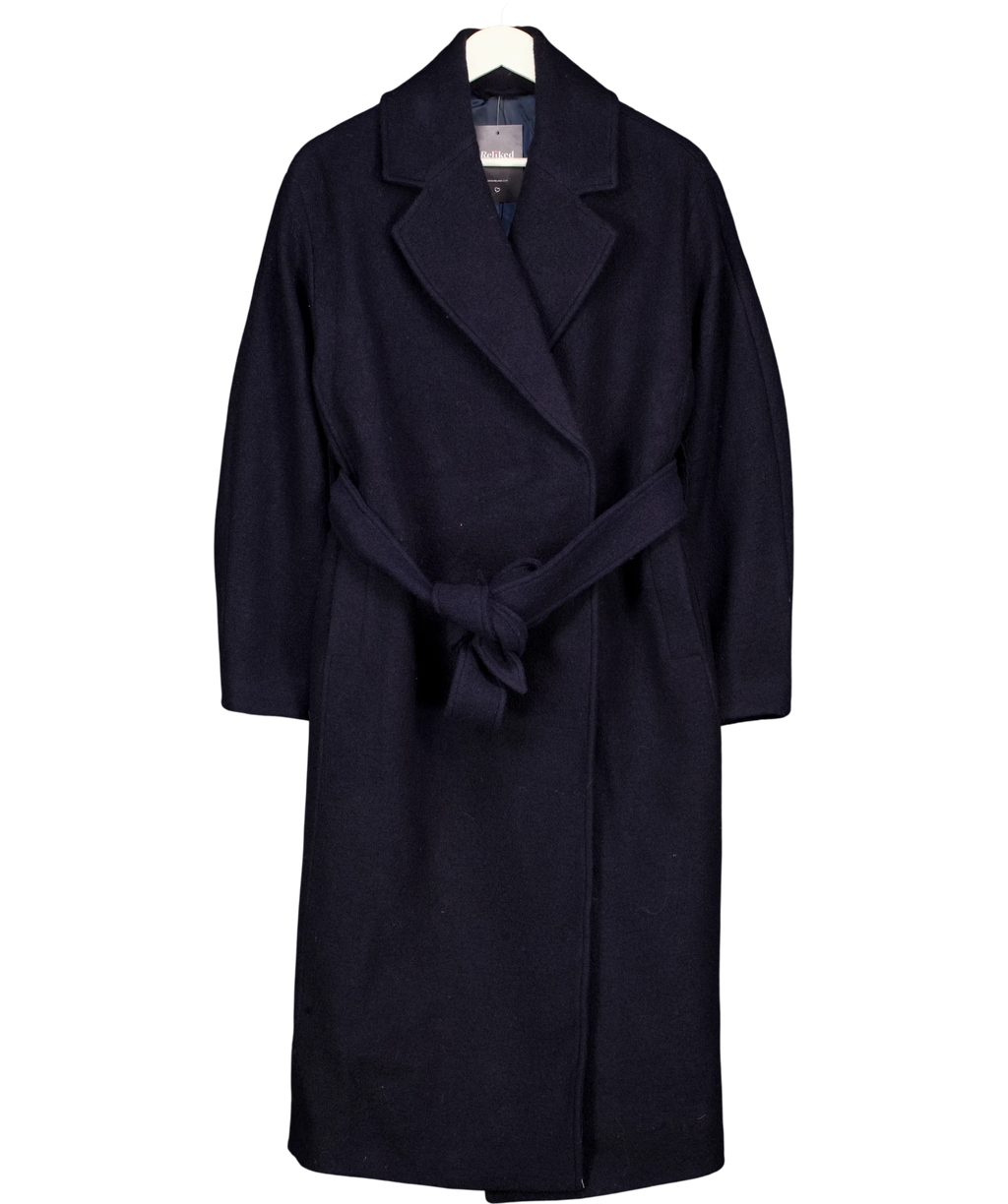 & OTHER STORIES Voluminous Belted Wool Coat Navy Blue UK S