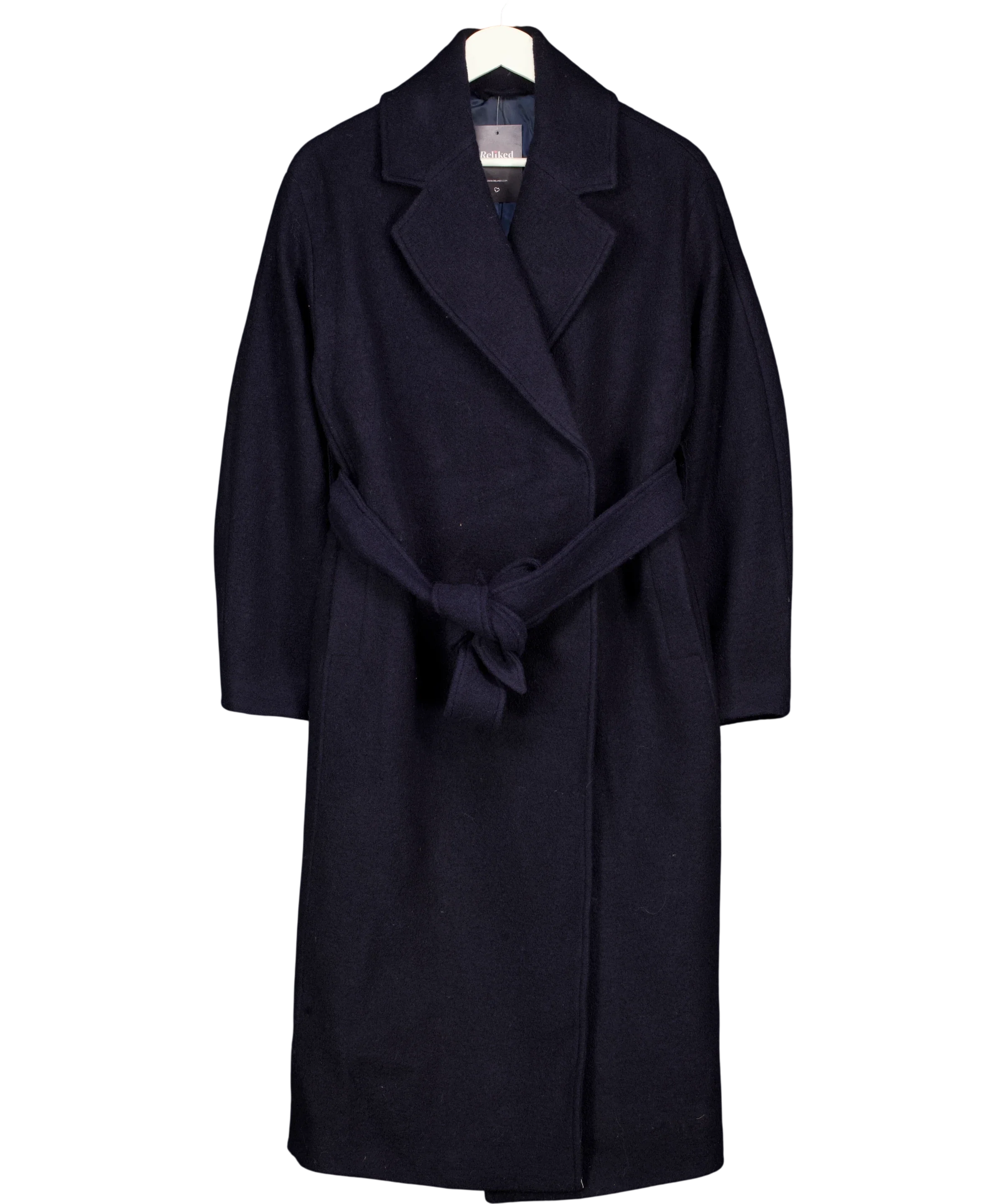 & OTHER STORIES Voluminous Belted Wool Coat Navy Blue UK S