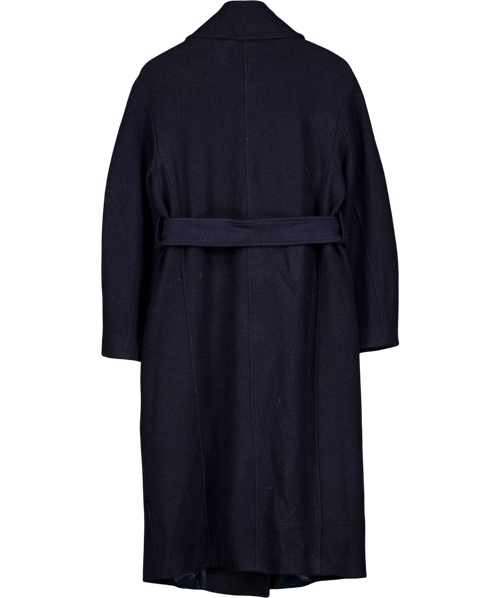 & OTHER STORIES Voluminous Belted Wool Coat Navy Blue UK S