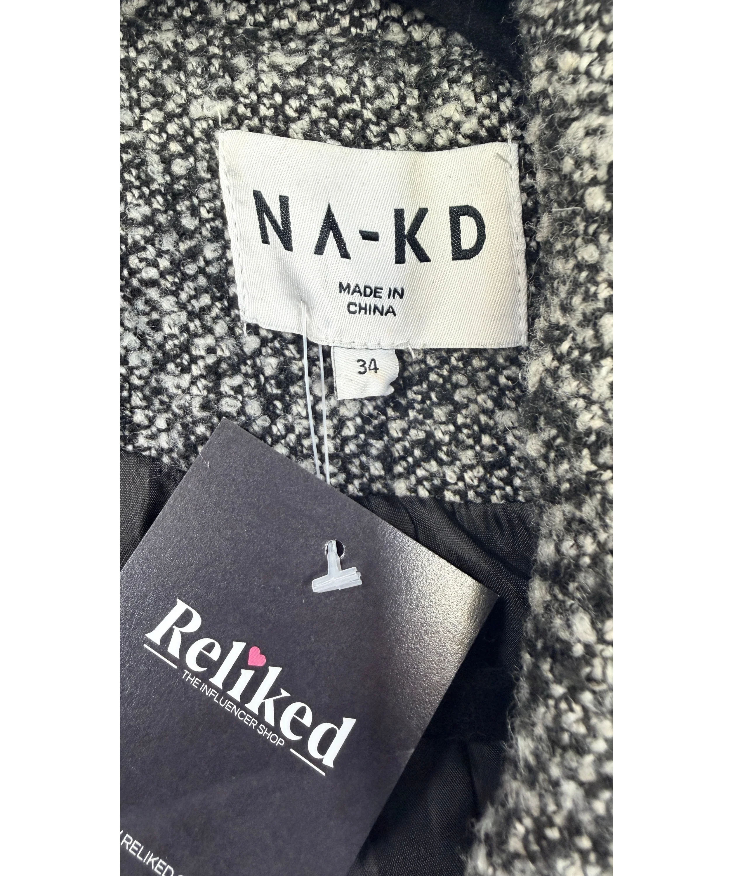 NA-KD Sharp Shoulder Maxi Coat Black 34 UK 6