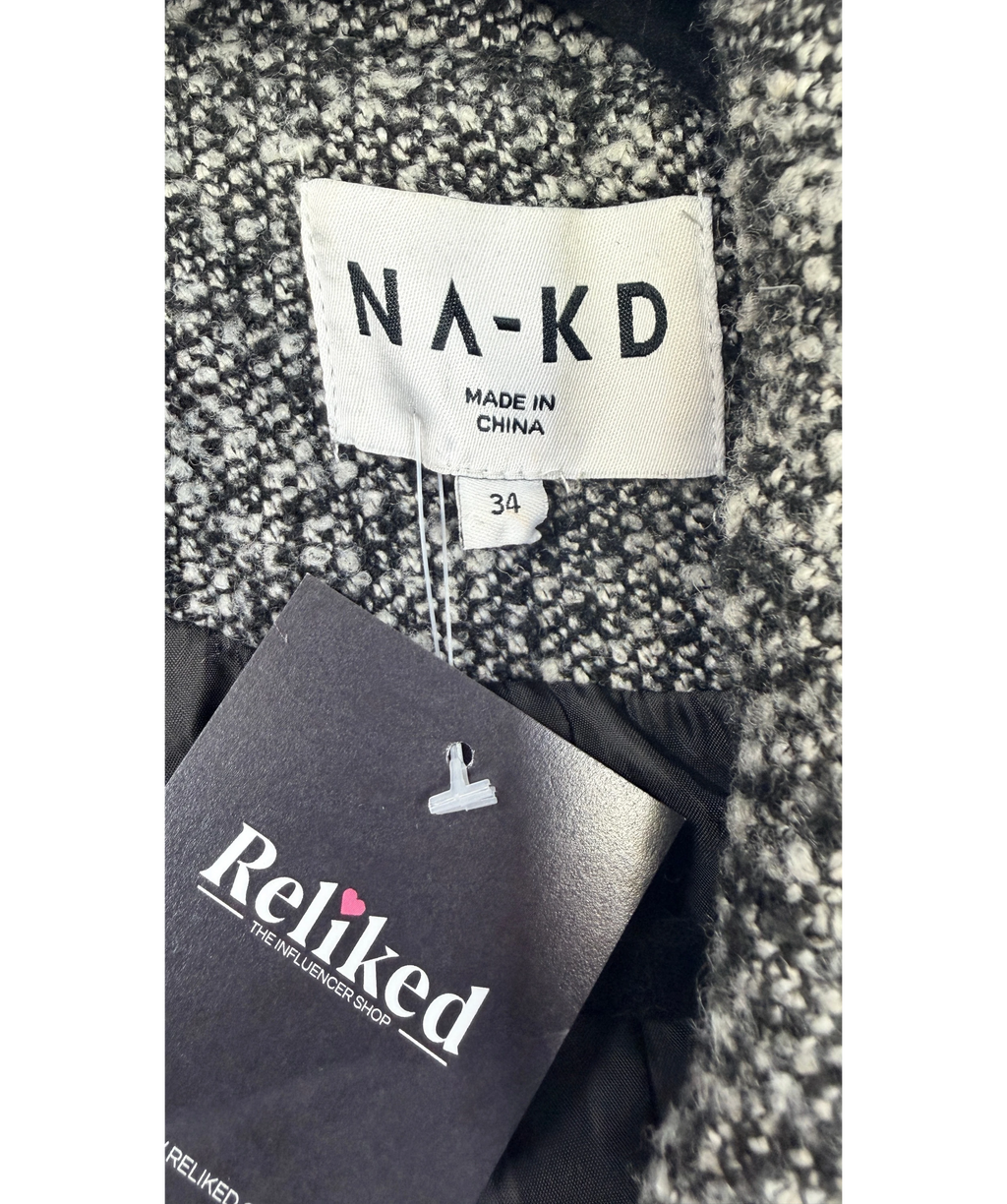 NA-KD Sharp Shoulder Maxi Coat Black 34 UK 6