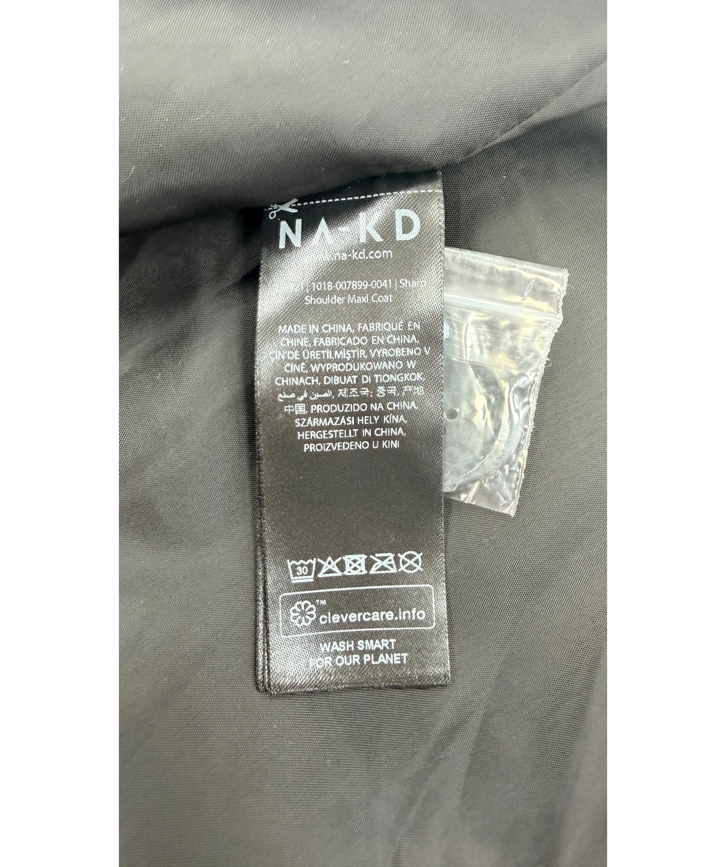 NA-KD Sharp Shoulder Maxi Coat Black 34 UK 6