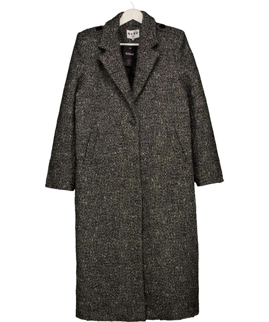 NA-KD Sharp Shoulder Maxi Coat Black 34 UK 6
