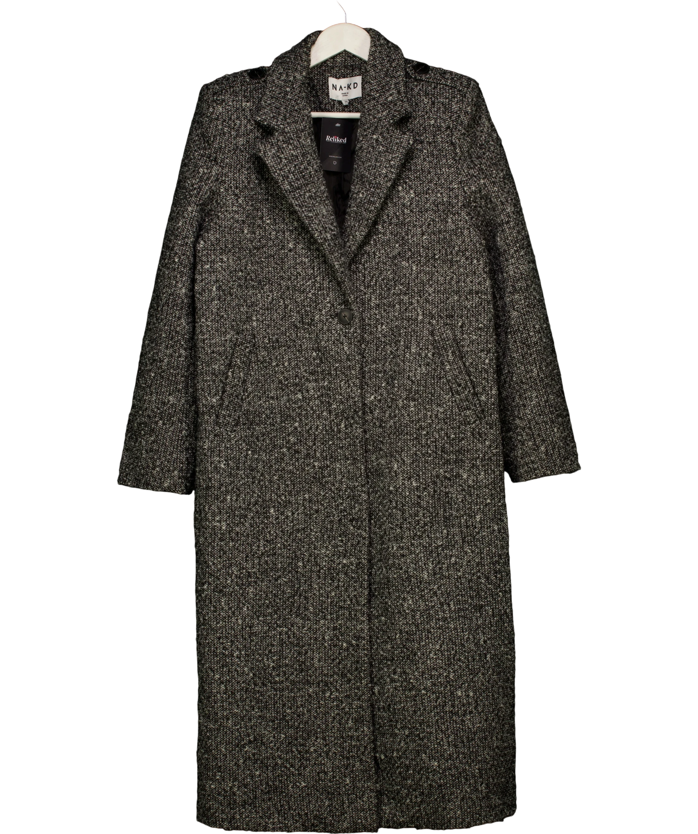 NA-KD Sharp Shoulder Maxi Coat Black 34 UK 6