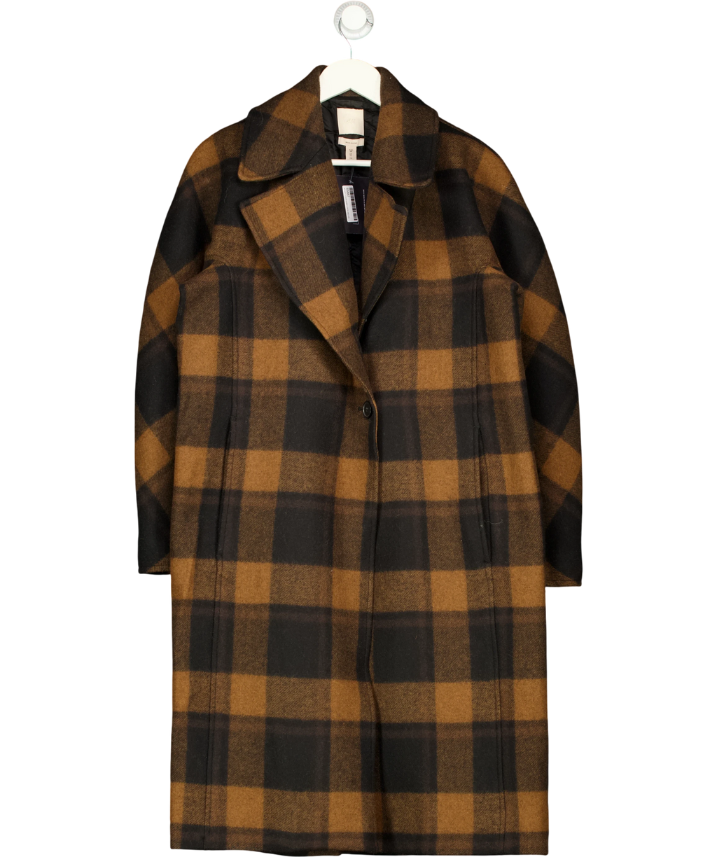 H&M Oversized Wool-blend Coat Brown Check UK 10 — Front