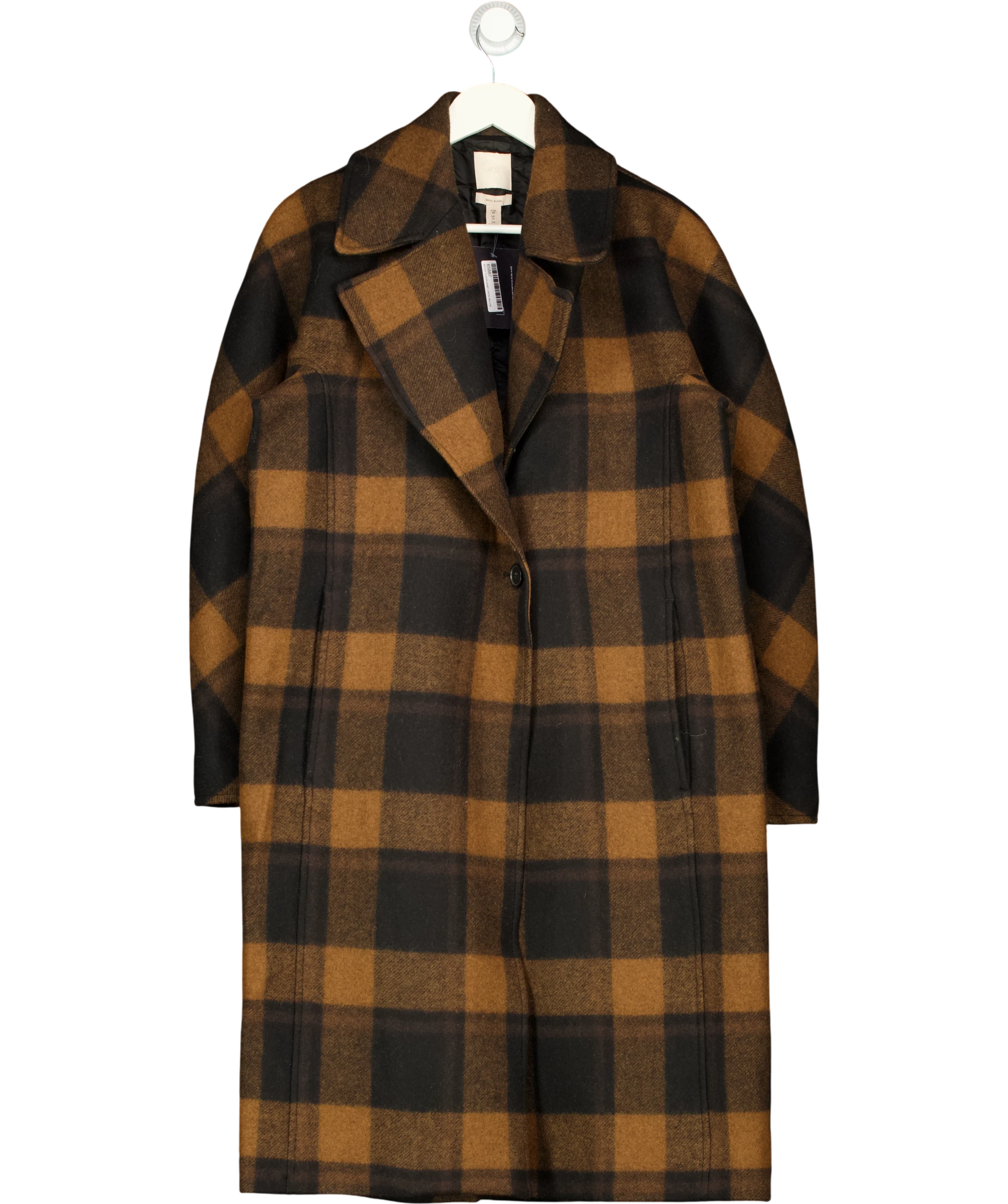 H&M Oversized Wool-blend Coat Brown Check UK 10 — Front