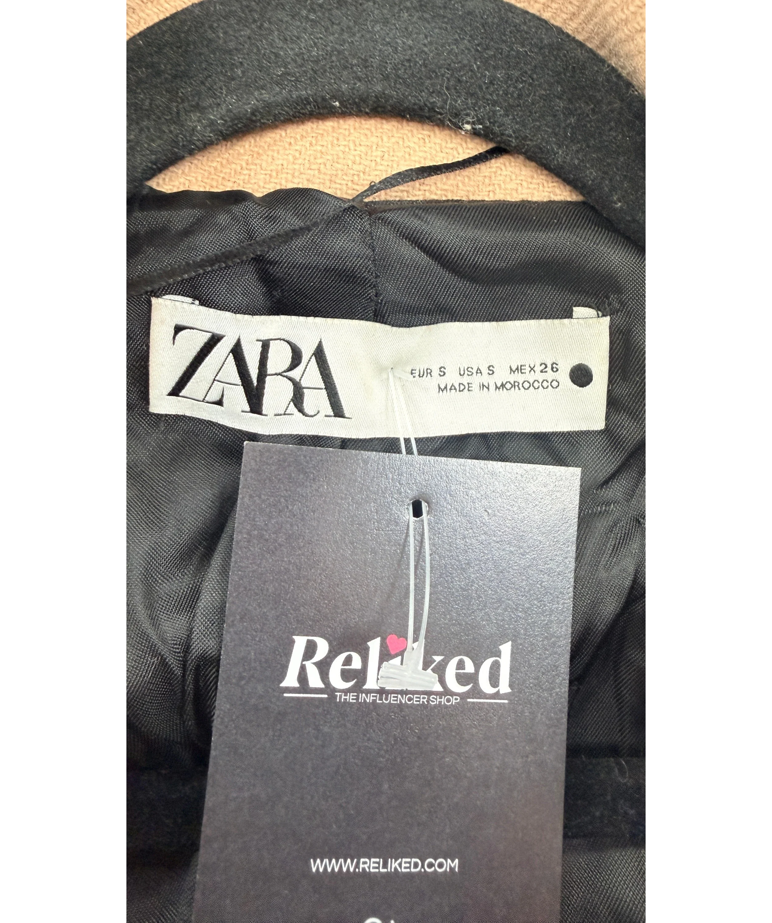 ZARA Belted Wool Blend Coat Camel Beige UK S