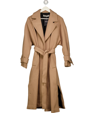 ZARA Belted Wool Blend Coat Camel Beige UK S
