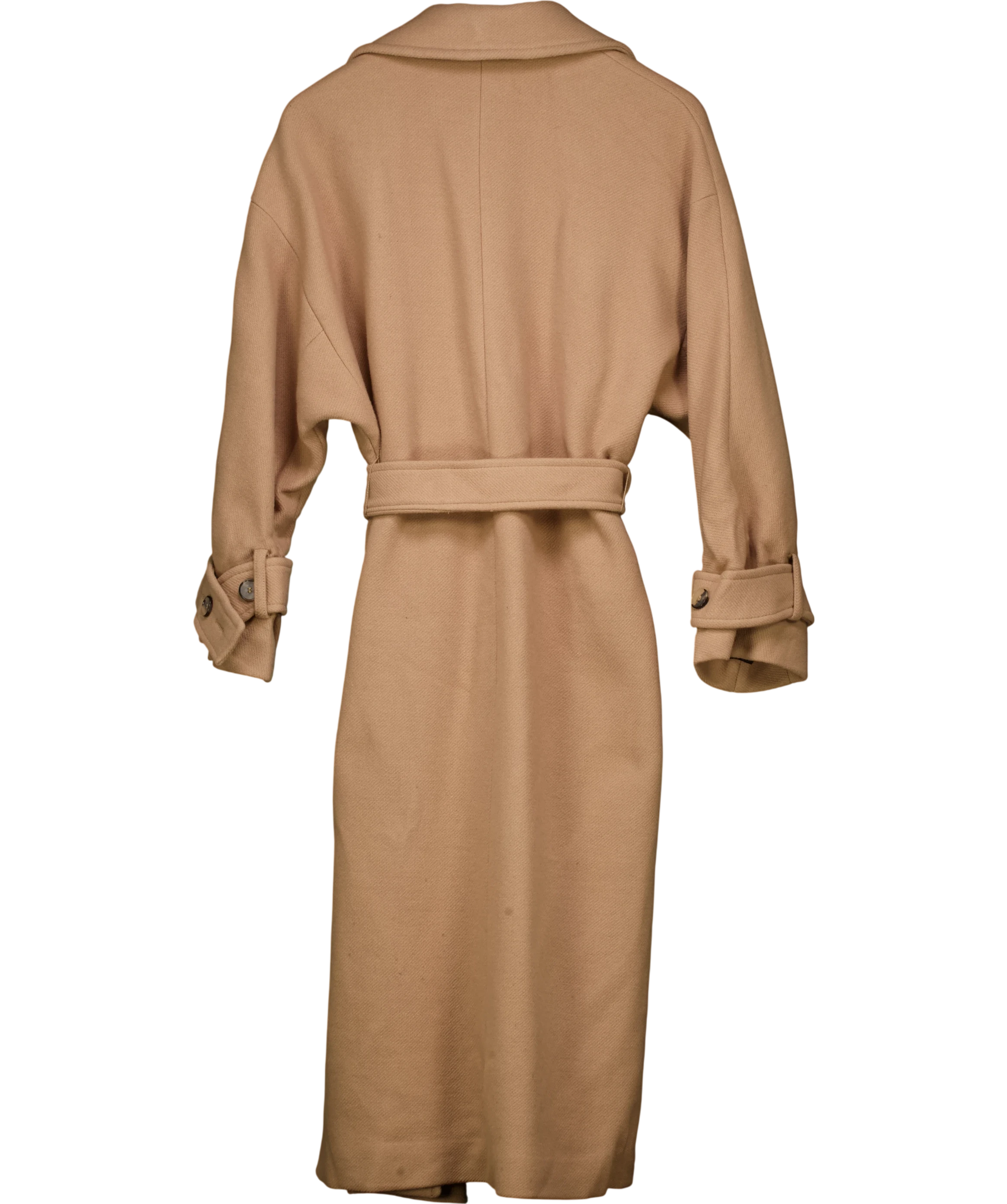 ZARA Belted Wool Blend Coat Camel Beige UK S