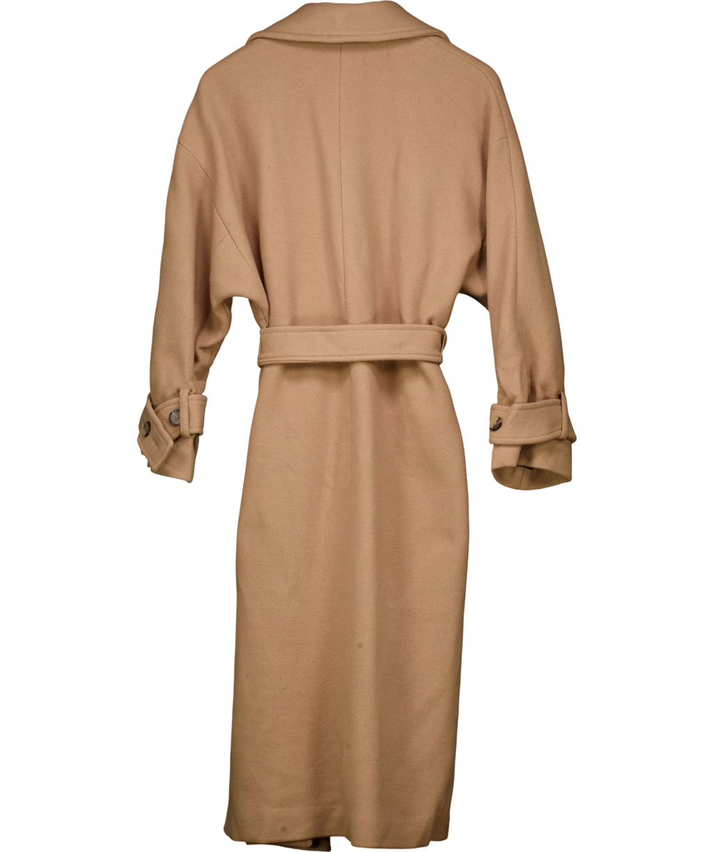 ZARA Belted Wool Blend Coat Camel Beige UK S