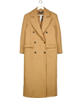 KAREN MILLEN Beige Camel Wool Double Breasted Tailored Maxi Coat, size UK 10 — front
