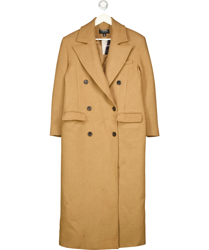 KAREN MILLEN Beige Camel Wool Double Breasted Tailored Maxi Coat UK 10