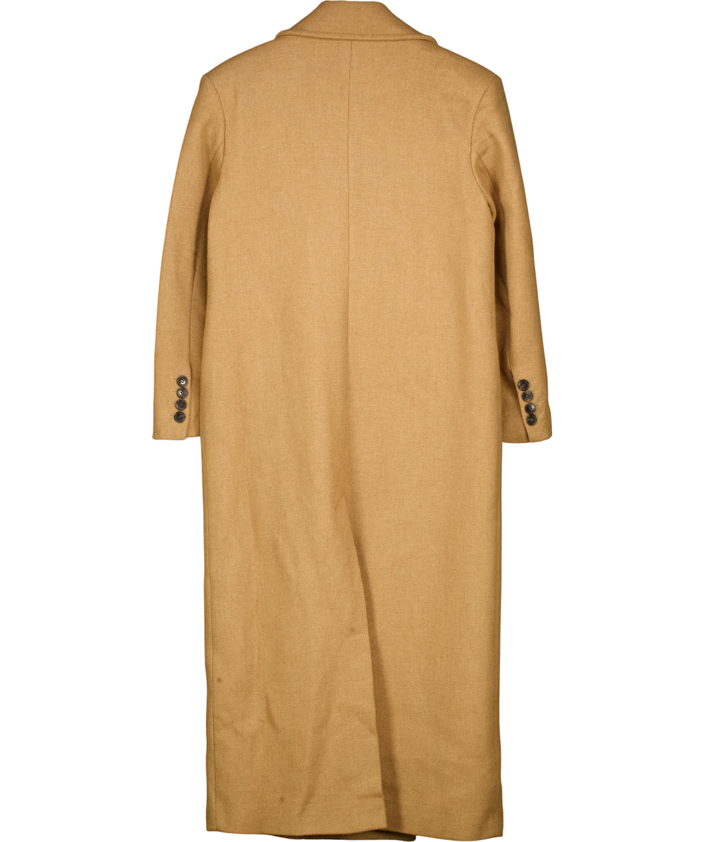 KAREN MILLEN Beige Camel Wool Double Breasted Tailored Maxi Coat, size UK 10 — back
