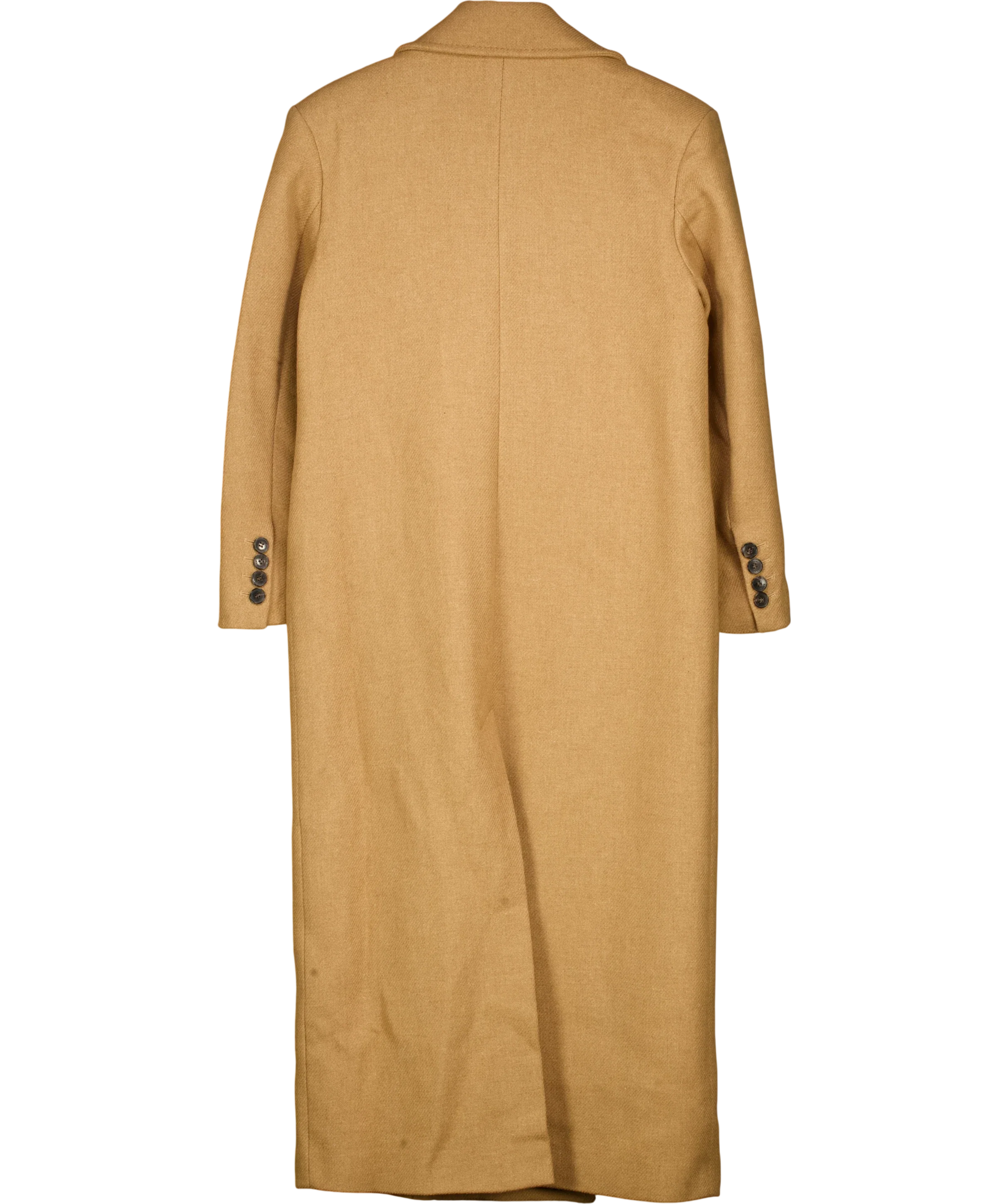 KAREN MILLEN Beige Camel Wool Double Breasted Tailored Maxi Coat, size UK 10 — back