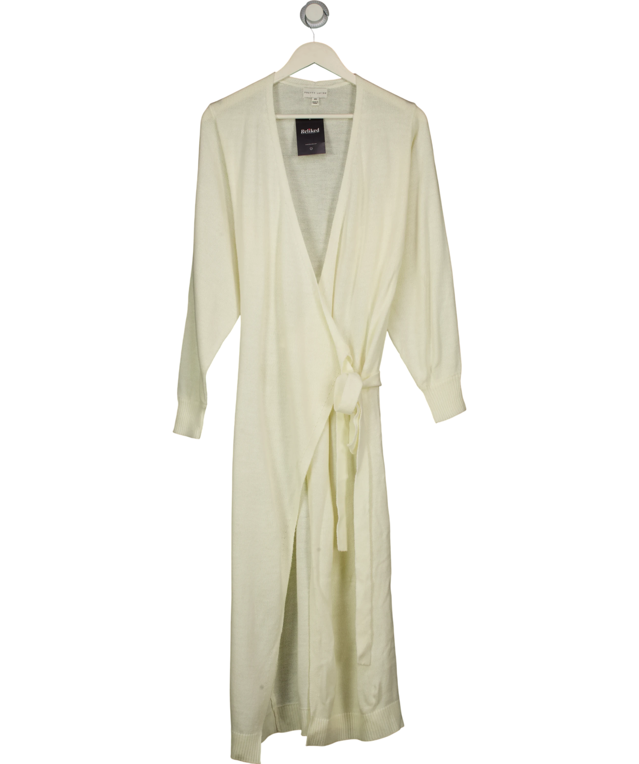 PRETTY LAVISH Cream Belted Longline Cardigan UK XS