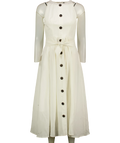 KAREN MILLEN Cream Viscose Linen Woven Belted Midi Dress Whit UK 8 — Front