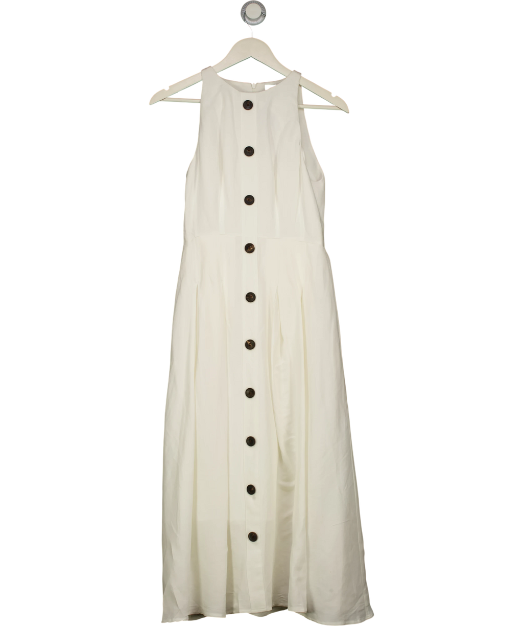 KAREN MILLEN Cream Viscose Linen Woven Belted Midi Dress Whit UK 8 — Front