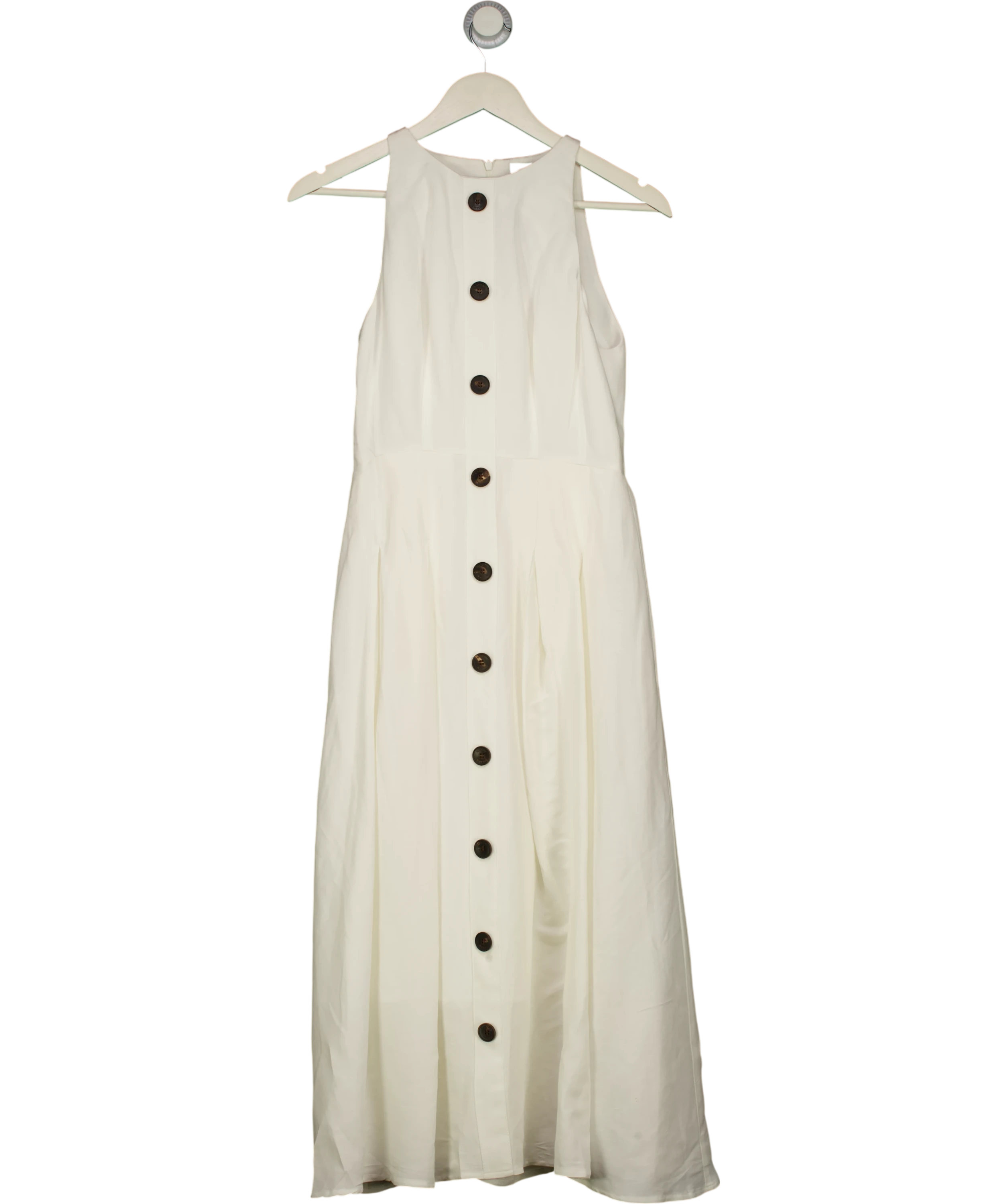 KAREN MILLEN Cream Viscose Linen Woven Belted Midi Dress Whit UK 8 — Front