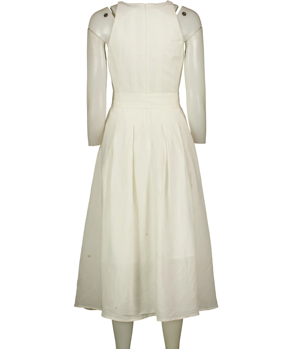KAREN MILLEN Cream Viscose Linen Woven Belted Midi Dress Whit UK 8 — Back