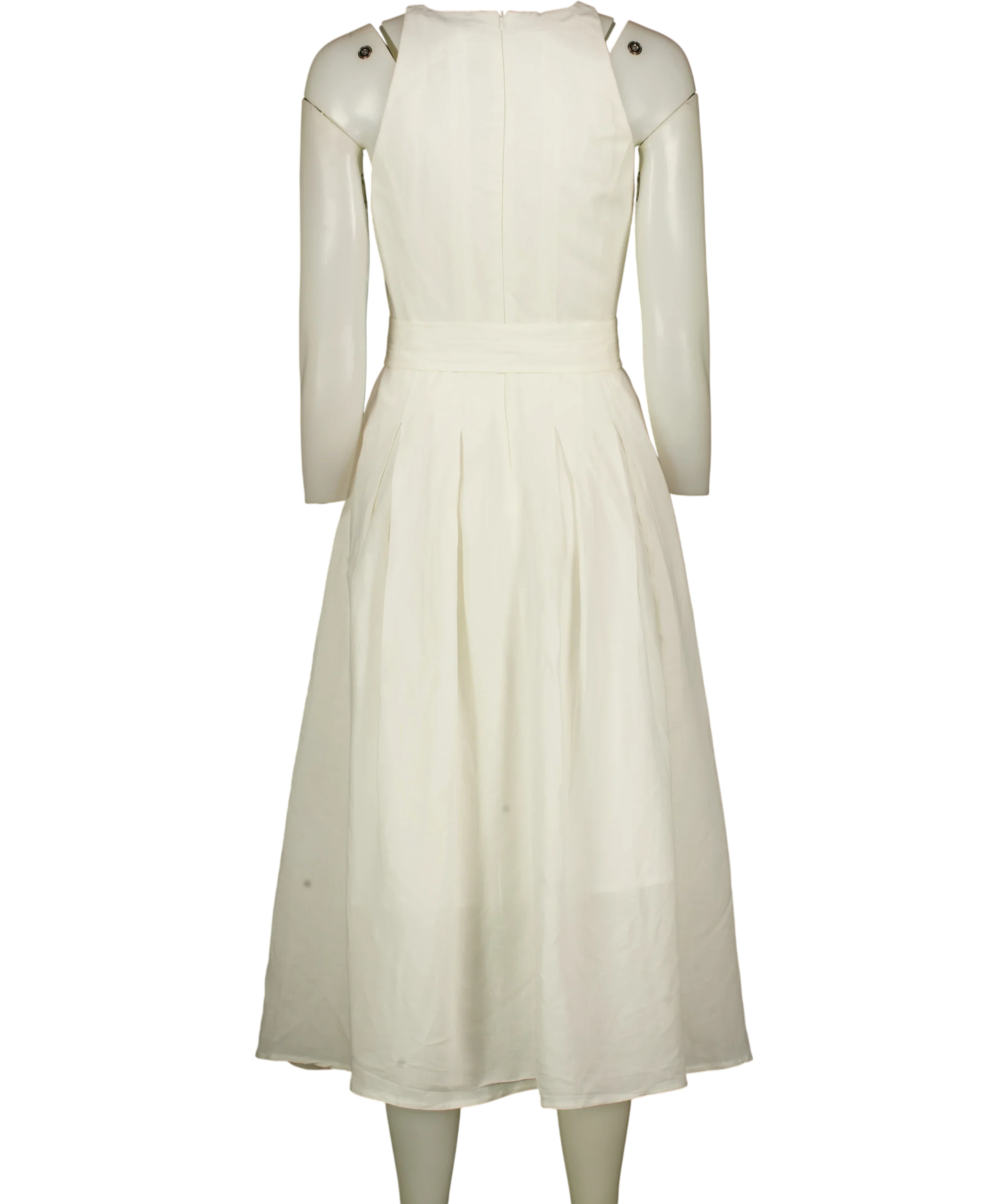 KAREN MILLEN Cream Viscose Linen Woven Belted Midi Dress Whit UK 8 — Back
