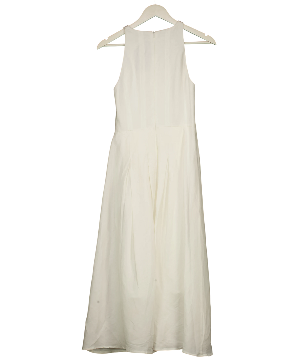 KAREN MILLEN Cream Viscose Linen Woven Belted Midi Dress Whit UK 8 — Back