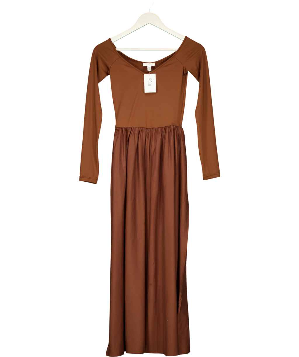 H&M Brown Sculpted Gathered Jersey Midi Dress UK XS — Front