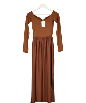 H&M Brown Sculpted Gathered Jersey Midi Dress UK XS