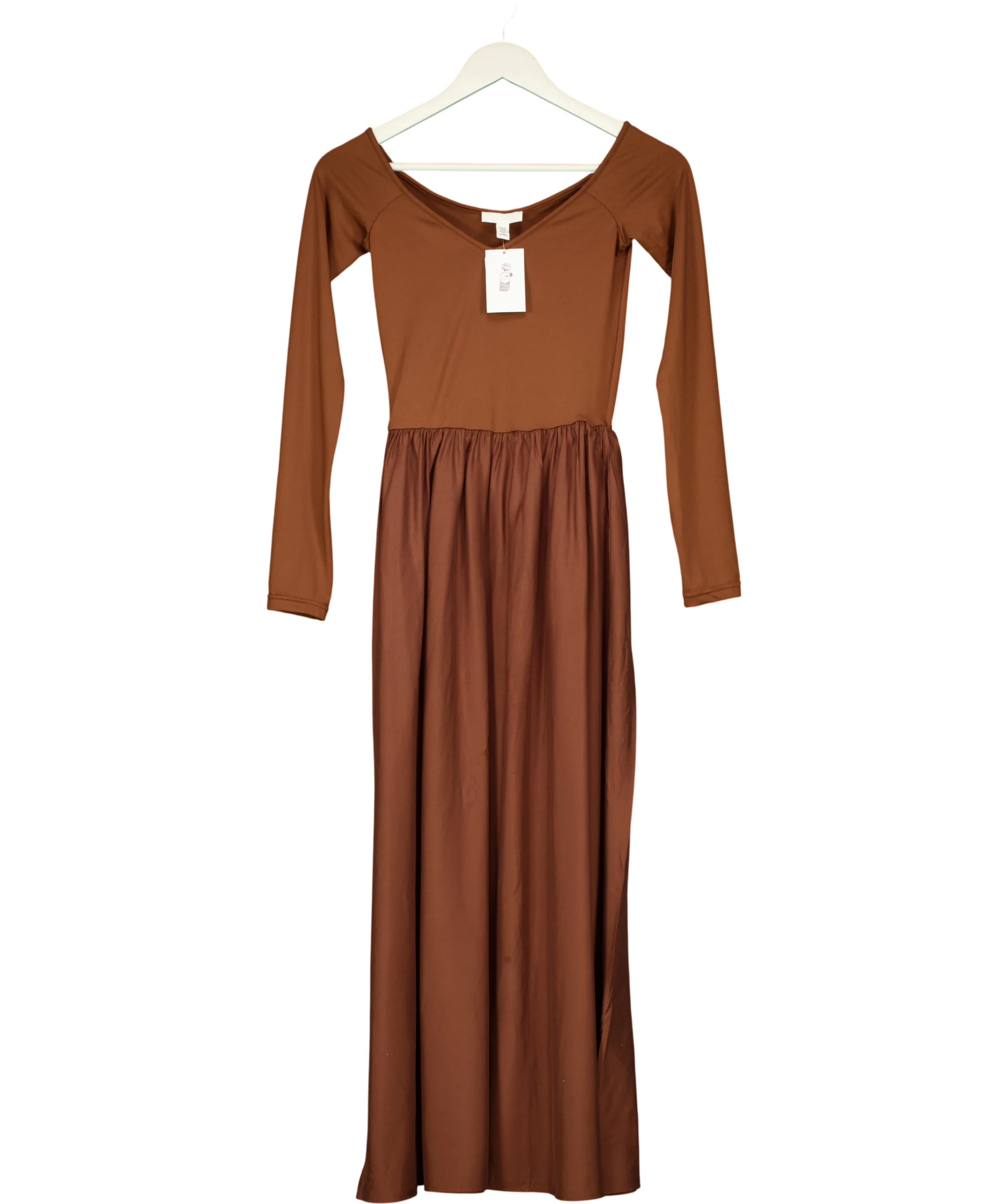 H&M Brown Sculpted Gathered Jersey Midi Dress UK XS — Front