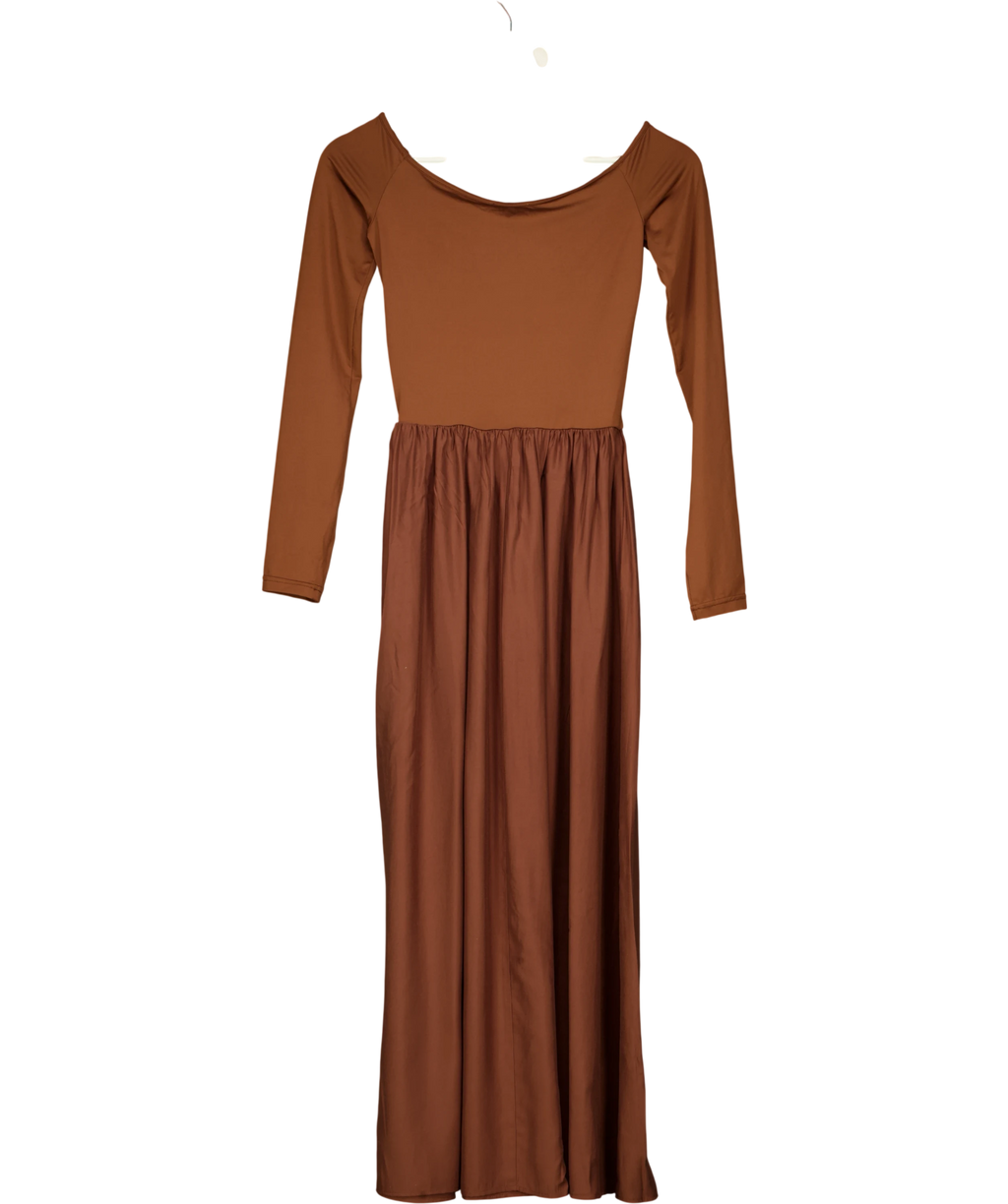 H&M Brown Sculpted Gathered Jersey Midi Dress UK XS — Back