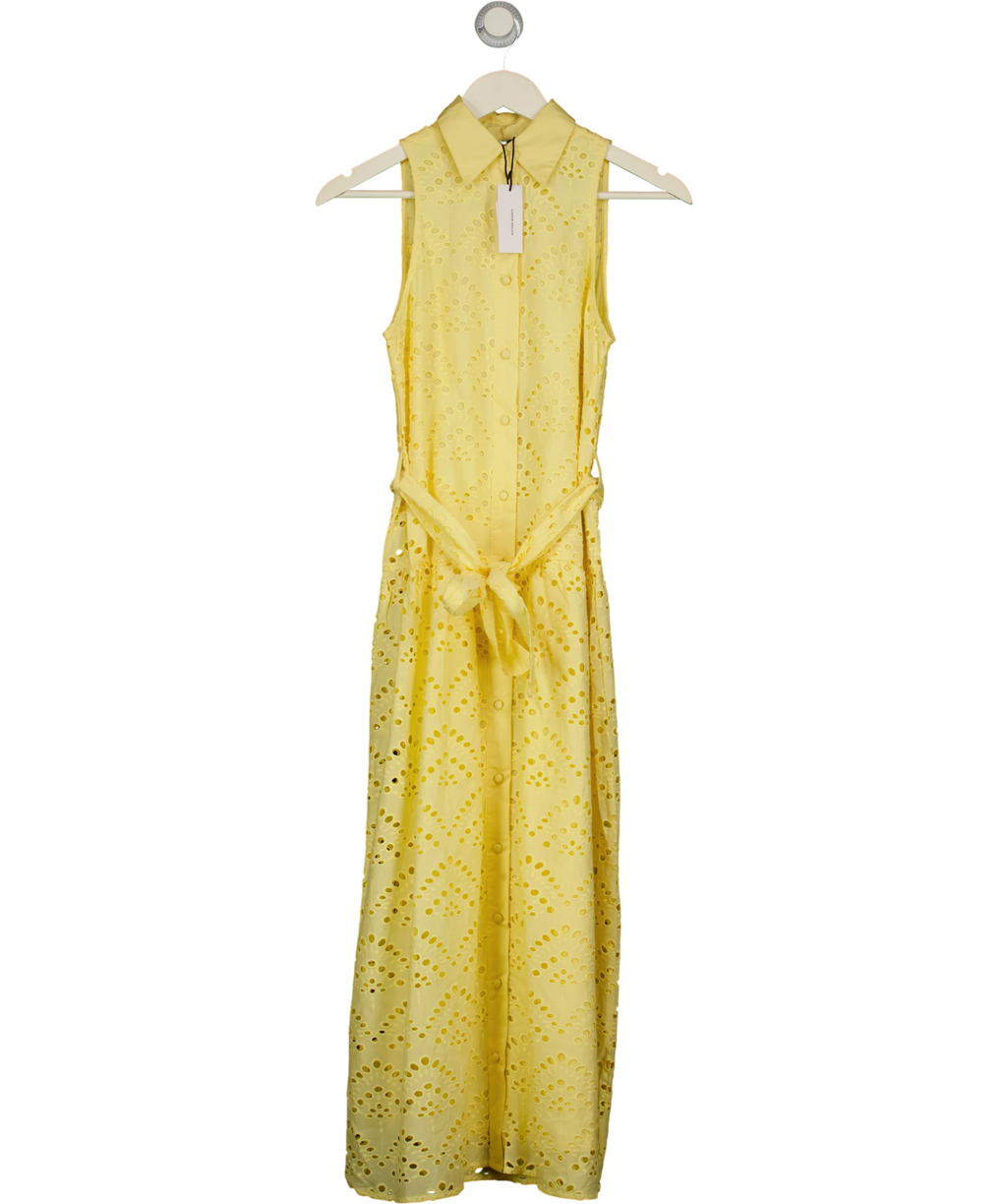 KAREN MILLEN Cotton Broderie Belted Woven Maxi Shirt Dress Lemon  Yellow UK 6